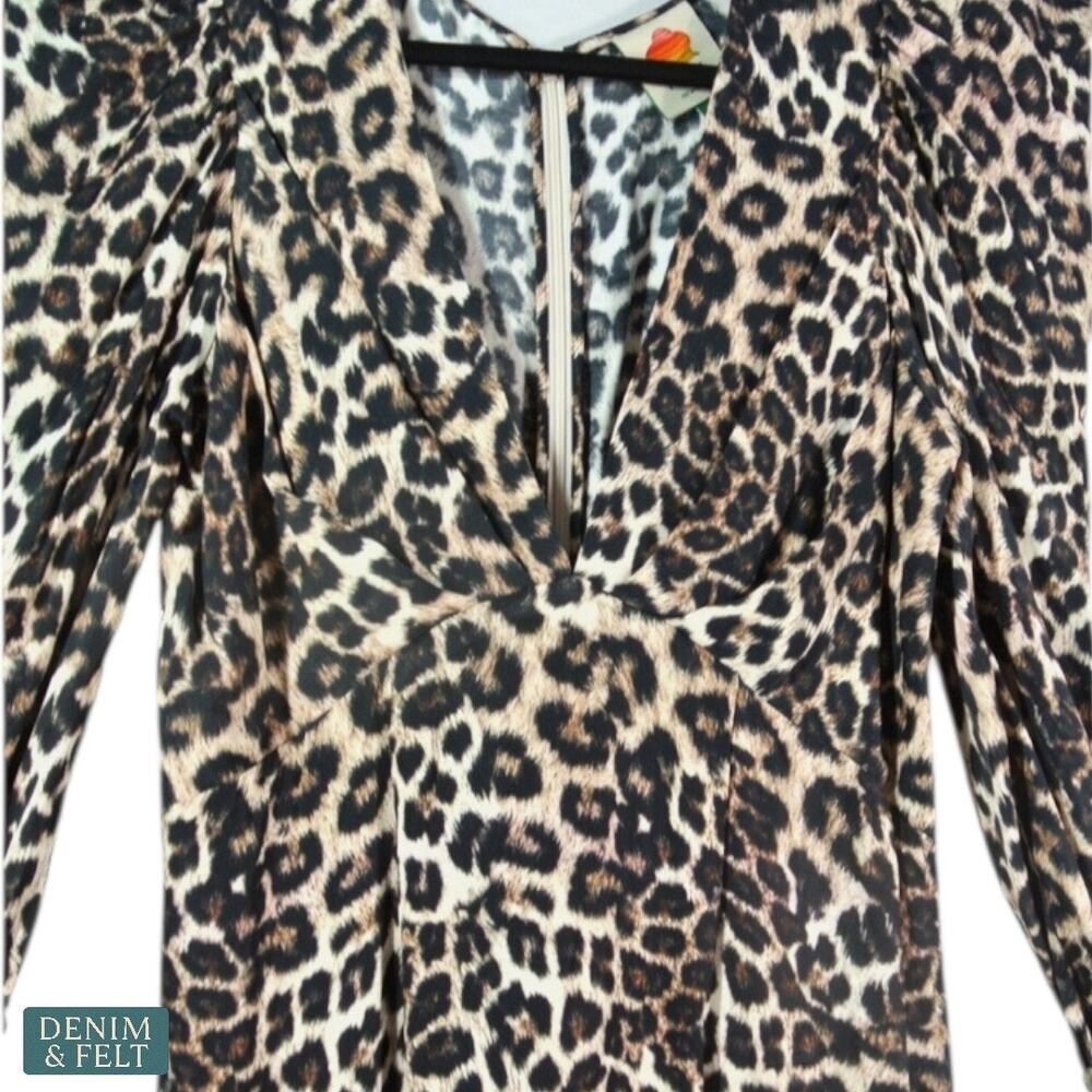 NEW Farm Rio Leopard Print V-Neck Midi Dress Long Sleeve Empire Waist Size Large - Picture 8 of 12